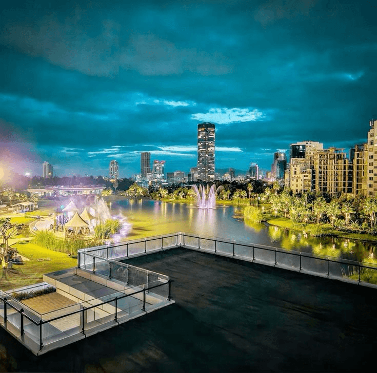 The riverside park at the centre of the Addis corridor.